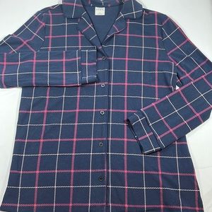 NWOT Soma Women’s Navy Plaid PJ Lounge Button Down Top Size L